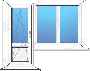 Балконный блок: дверь с двухстворчатым окном